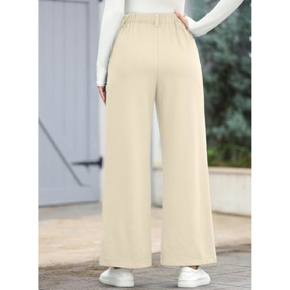 Wide Leg Fleece Lined Palazzo Pants High Waisted Business Casual with Pockets - Picture 3 of 8